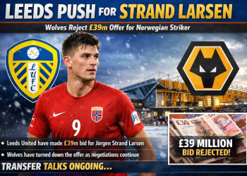 39M REJECTED:Wolves Say No to £39m as Leeds Push Hard for Goal scoring machine Strand Larsen